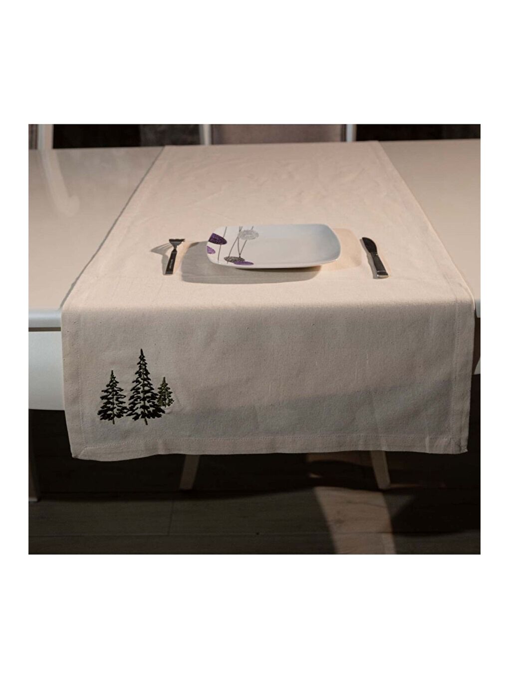 Bej Nakışlı   Hambez kumaş Çam Ağaç Desen 45x140 Dekoratif Runner-1