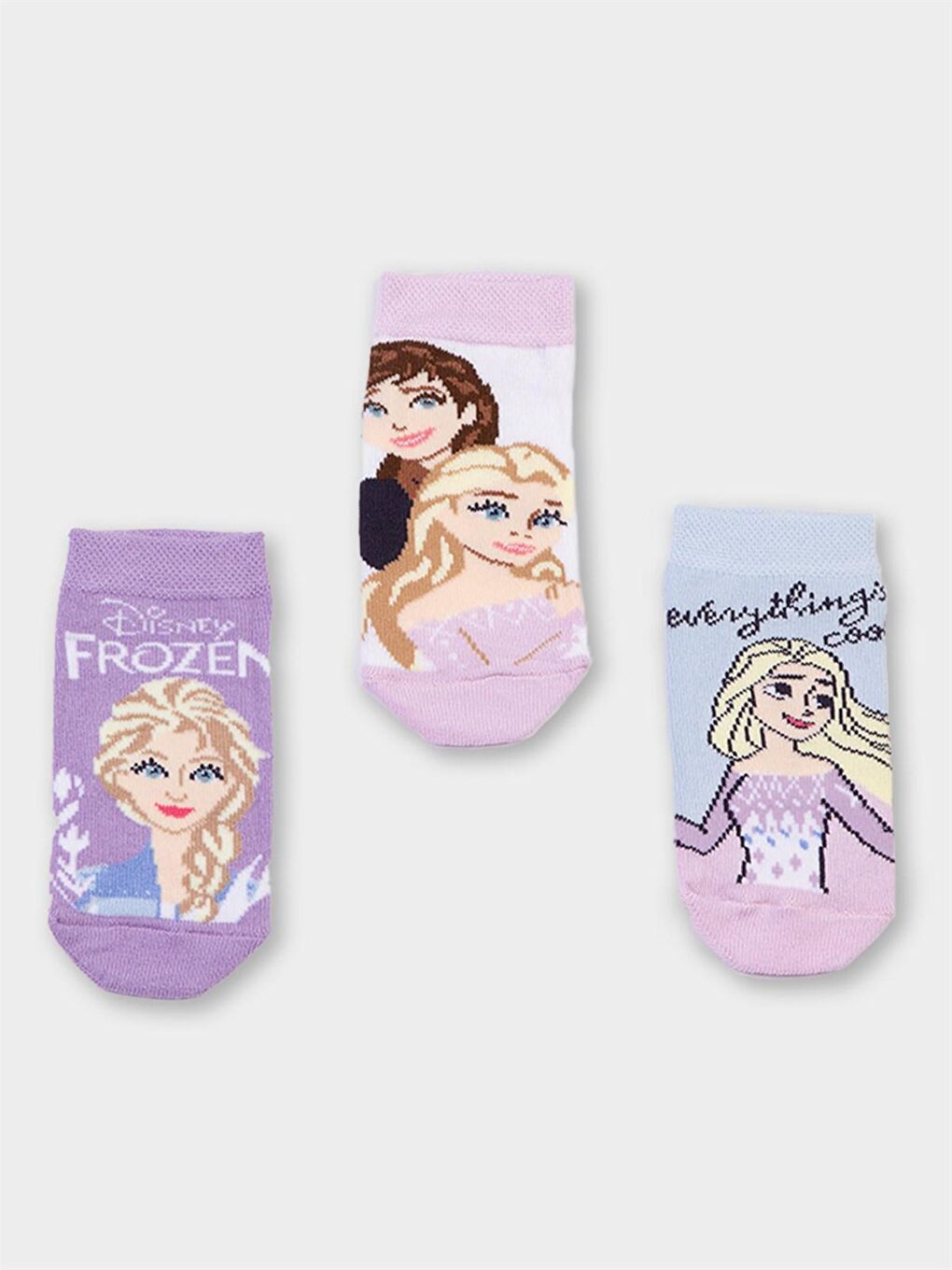 Mor Frozen Lisanslı Kız Çocuk 3 Çift Patik Çorap 21079