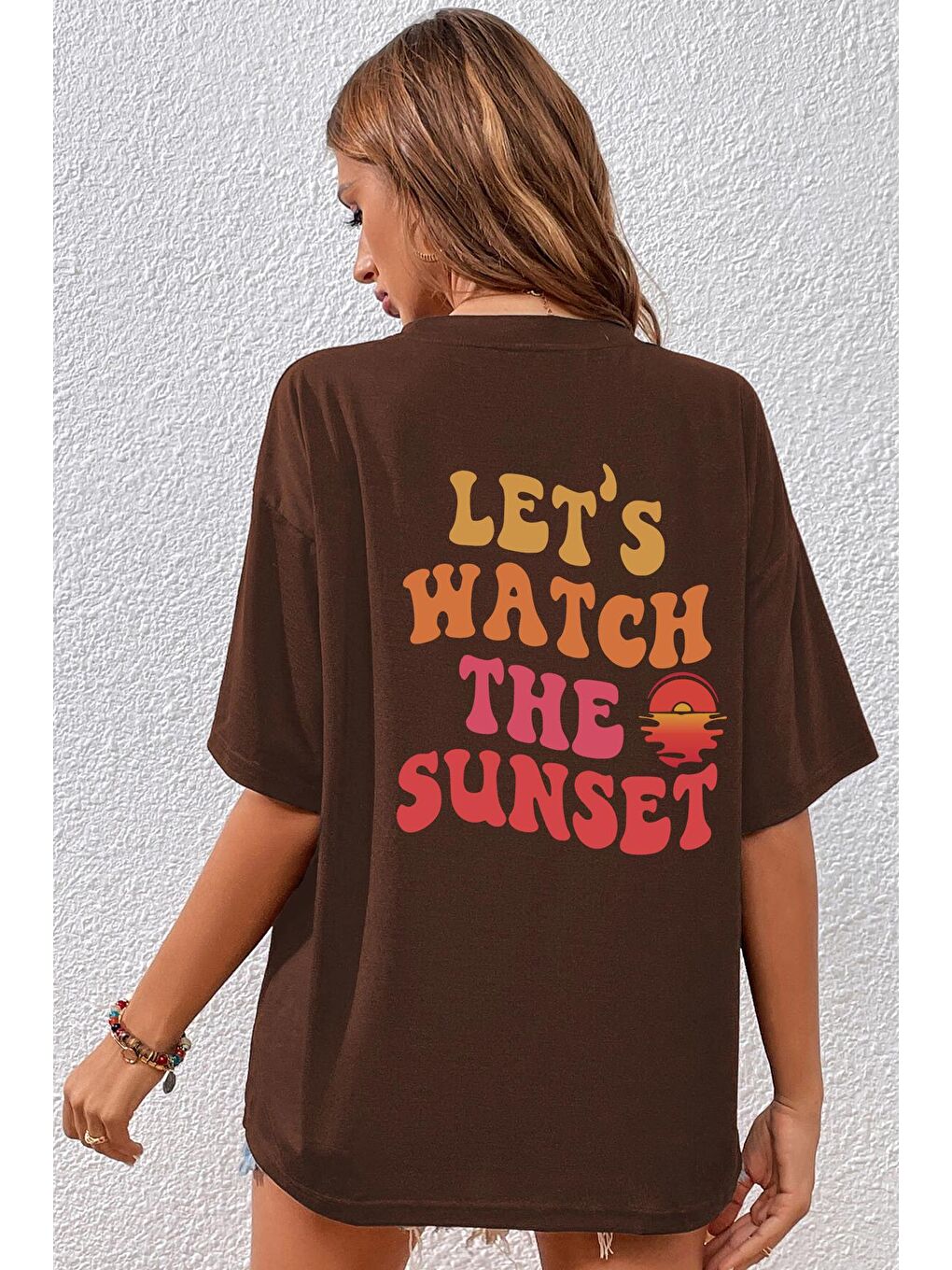 uyguntarz Kahverengi Unisex Lets Watch The Sunset Tasarım Tshirt - 1