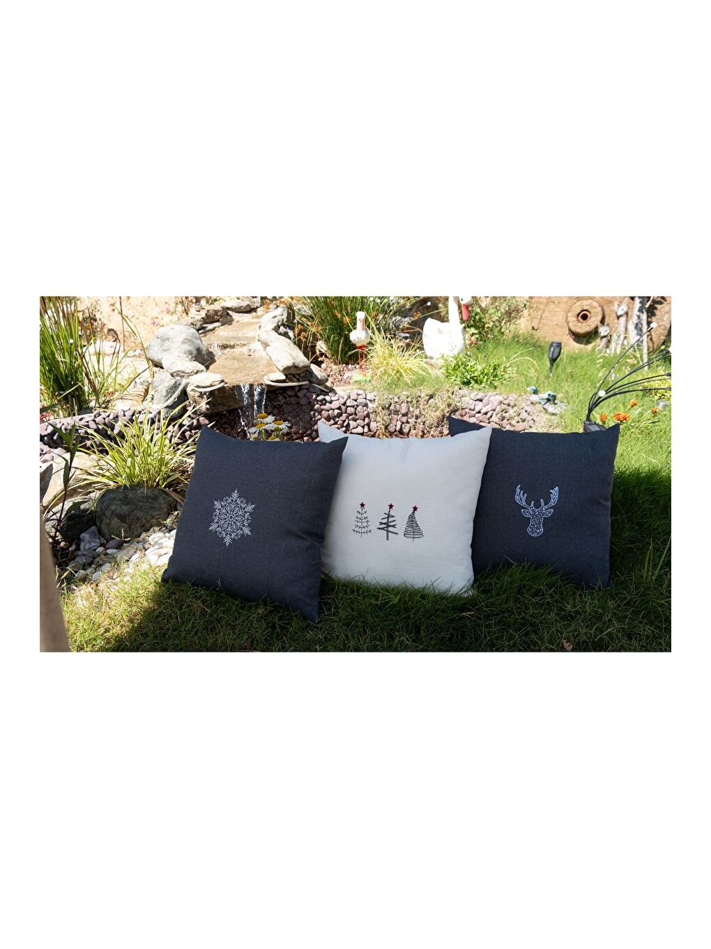 Nakışlı  Yılbaşı Konsepti  Kar Tanesi Desen 45x45 Dekoratif Kırlent Kılıfı Gri-4