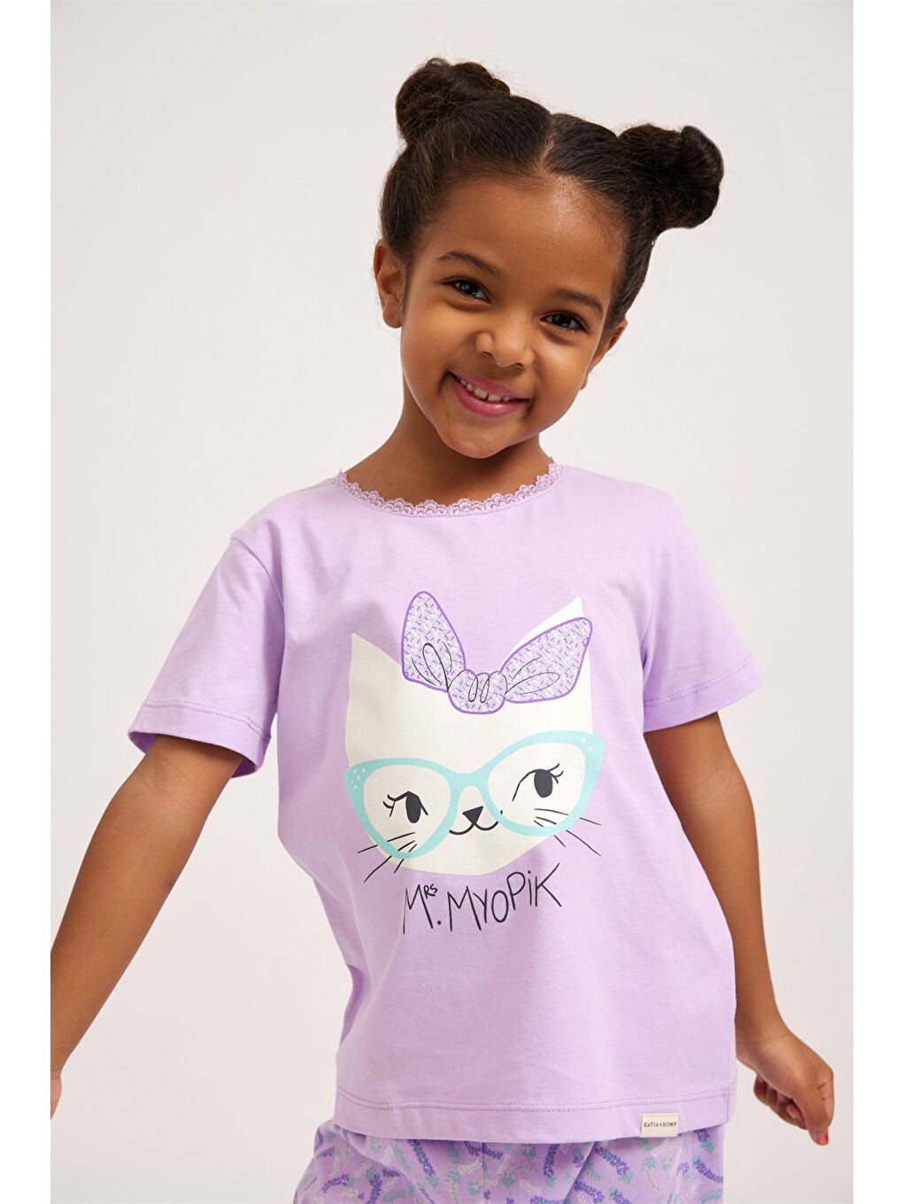 Katia And Bony Lila Lavender Kedi Baskı Kız Çocuk T-Shirt LILAC