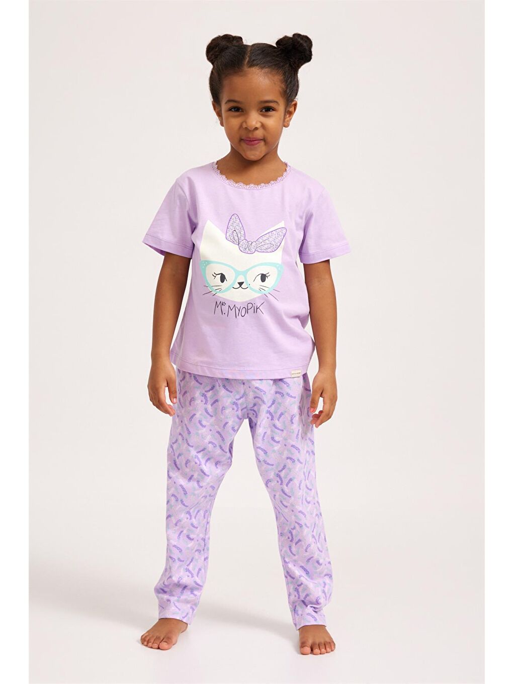 Katia And Bony Lila Lavender Kedi Baskı Kız Çocuk T-Shirt LILAC - 1