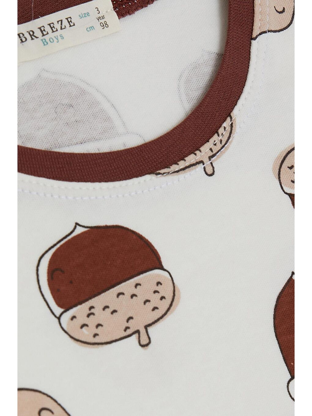 Erkek Bebek Şortlu Pijama Takımı Gülenyüz Meşe Palamutu Desenli Ekru (9 Ay-2 Yaş)-3