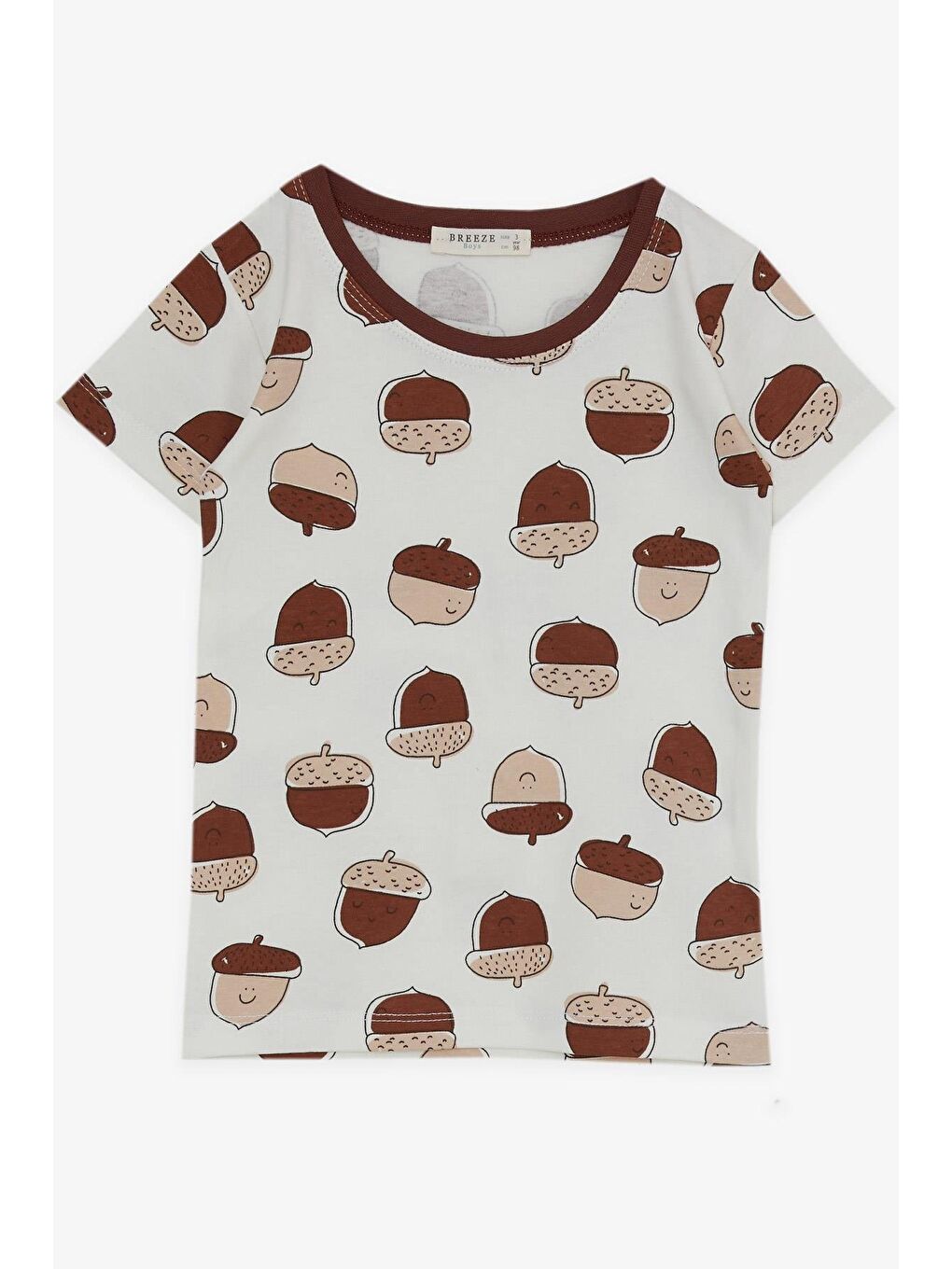 Erkek Bebek Şortlu Pijama Takımı Gülenyüz Meşe Palamutu Desenli Ekru (9 Ay-2 Yaş)-4