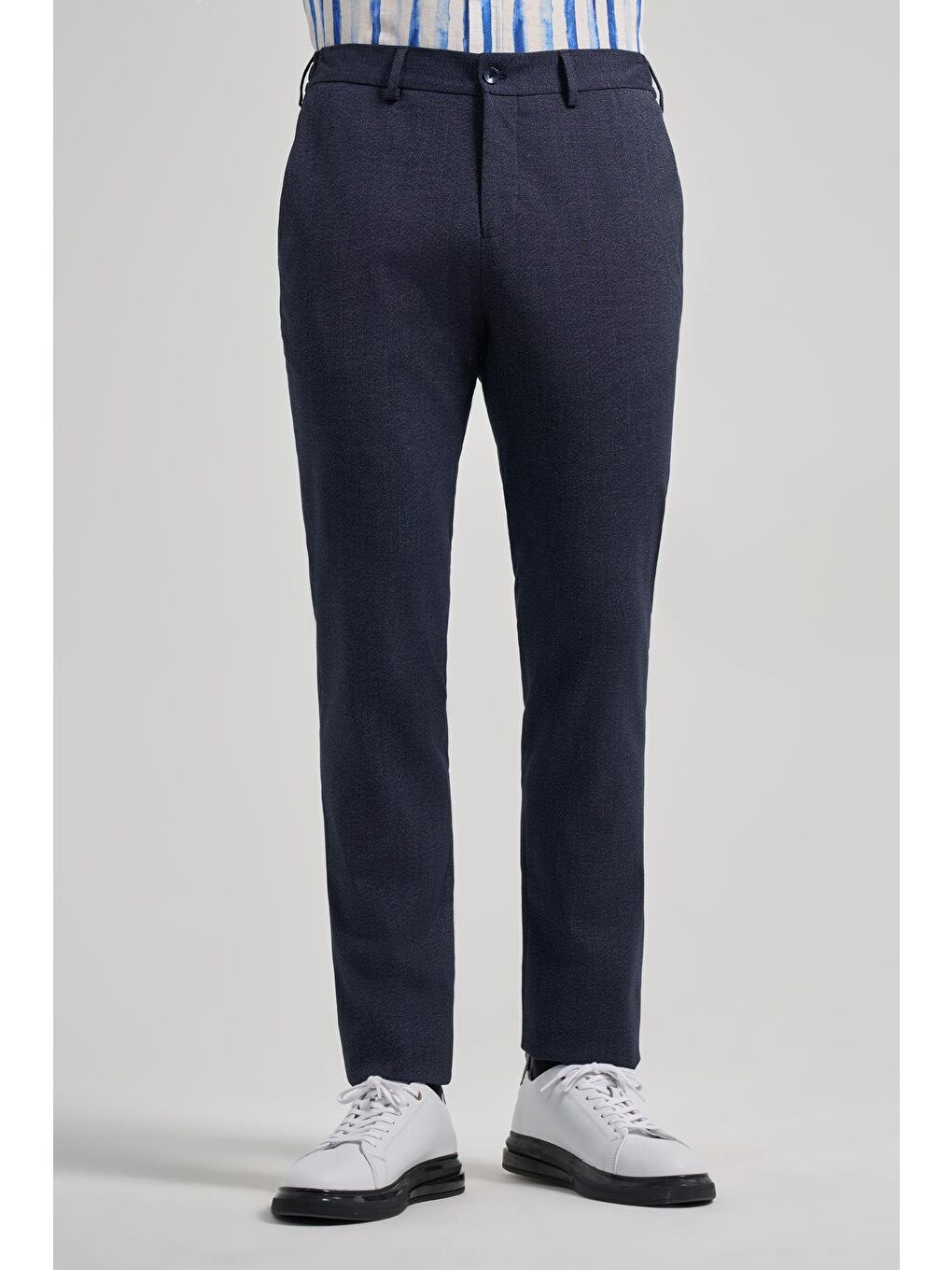 Koyu Lacivert Kendinden Desenli Yan Cep Slim Fit Jogger Pantolon 1003250161