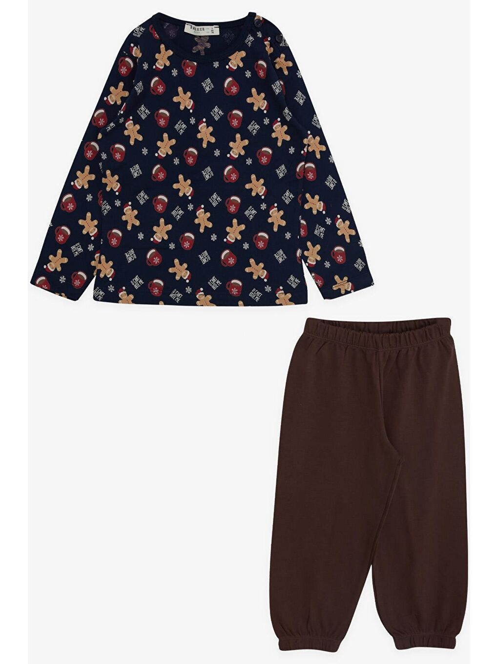 Erkek Bebek Pijama Takımı Kurabiye Desenli Lacivert (9 Ay-1 Yaş)