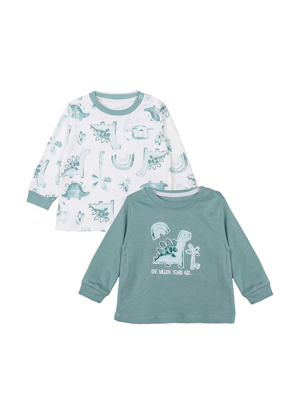 KİKO Mint Yeşil Dinosaurs Baskılı Erkek Bebek Sweatshirt 2'Li