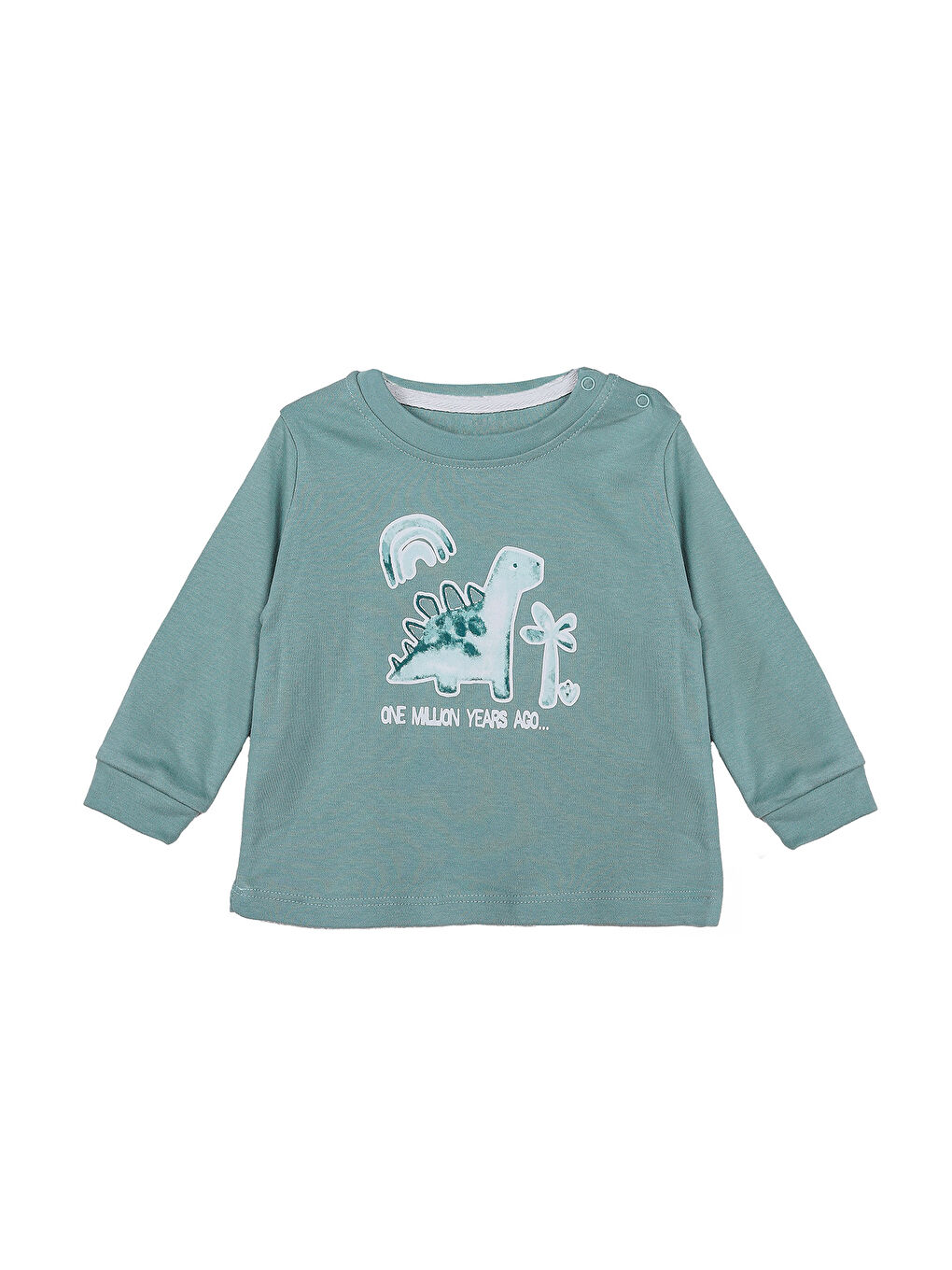 KİKO Mint Yeşil Dinosaurs Baskılı Erkek Bebek Sweatshirt 2'Li - 1