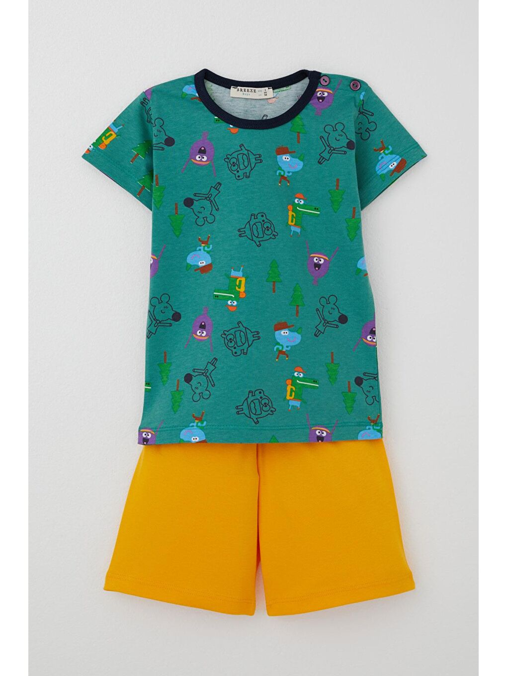 Breeze Erkek Bebek Pijama Takımı Neşeli Hayvanlar Alemi Dostluk Temalı Yeşil (9 Ay-3 Yaş)