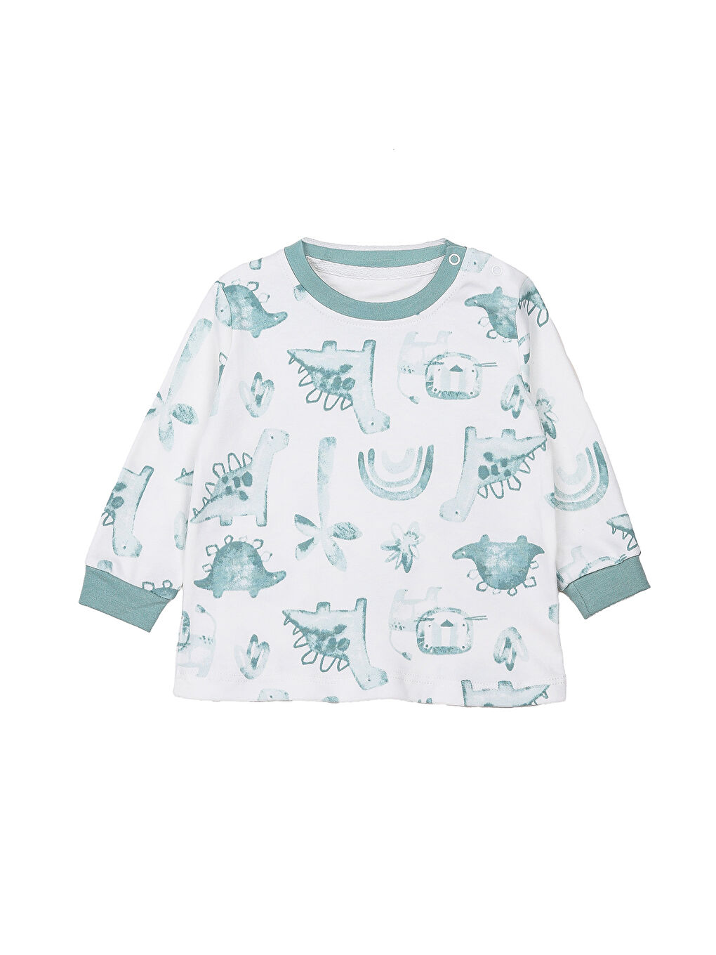 KİKO Mint Yeşil Dinosaurs Baskılı Erkek Bebek Sweatshirt 2'Li - 2