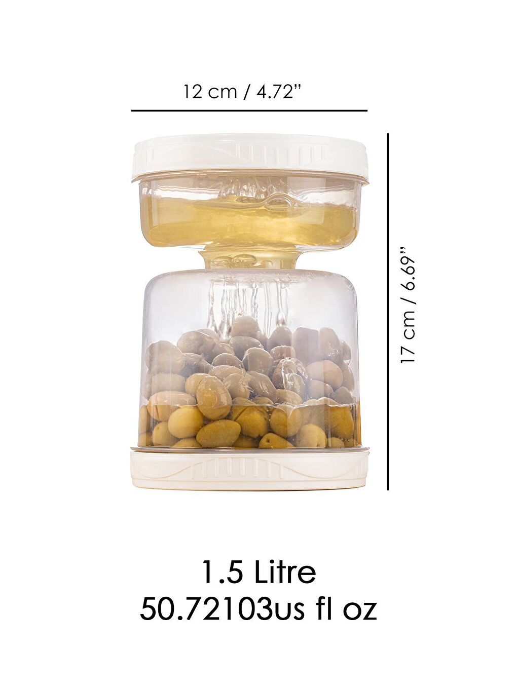 Renksiz 4'lü Set Süzgeçli Sızdırmaz Turşuluk Çevir Kullan Zeytinlik Saklama Kabı 1,5 Şeffaf-4