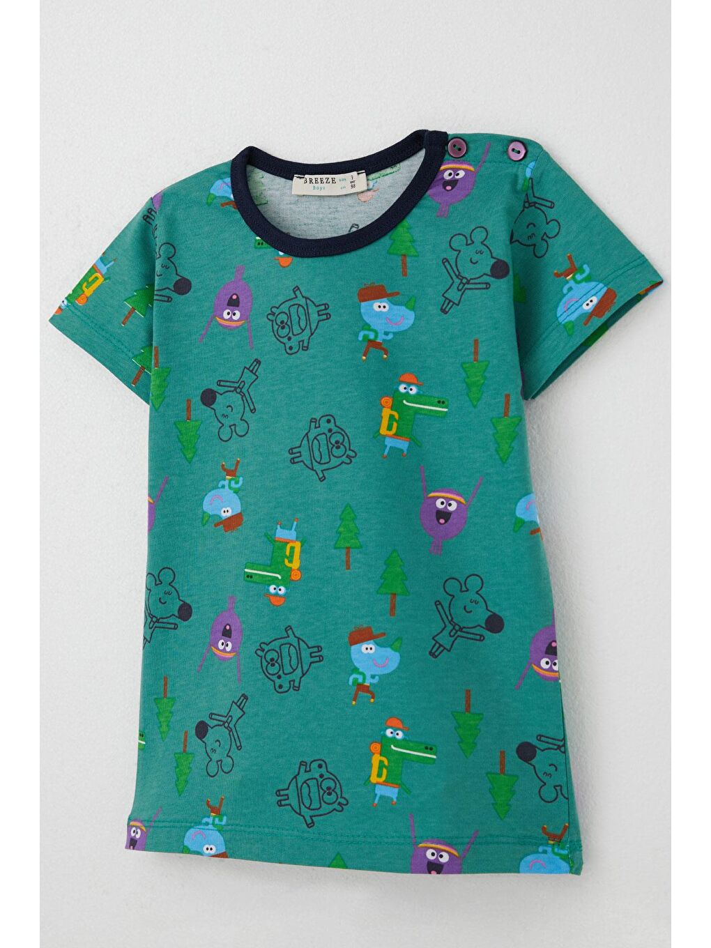 Breeze Erkek Bebek Pijama Takımı Neşeli Hayvanlar Alemi Dostluk Temalı Yeşil (9 Ay-3 Yaş) - 6