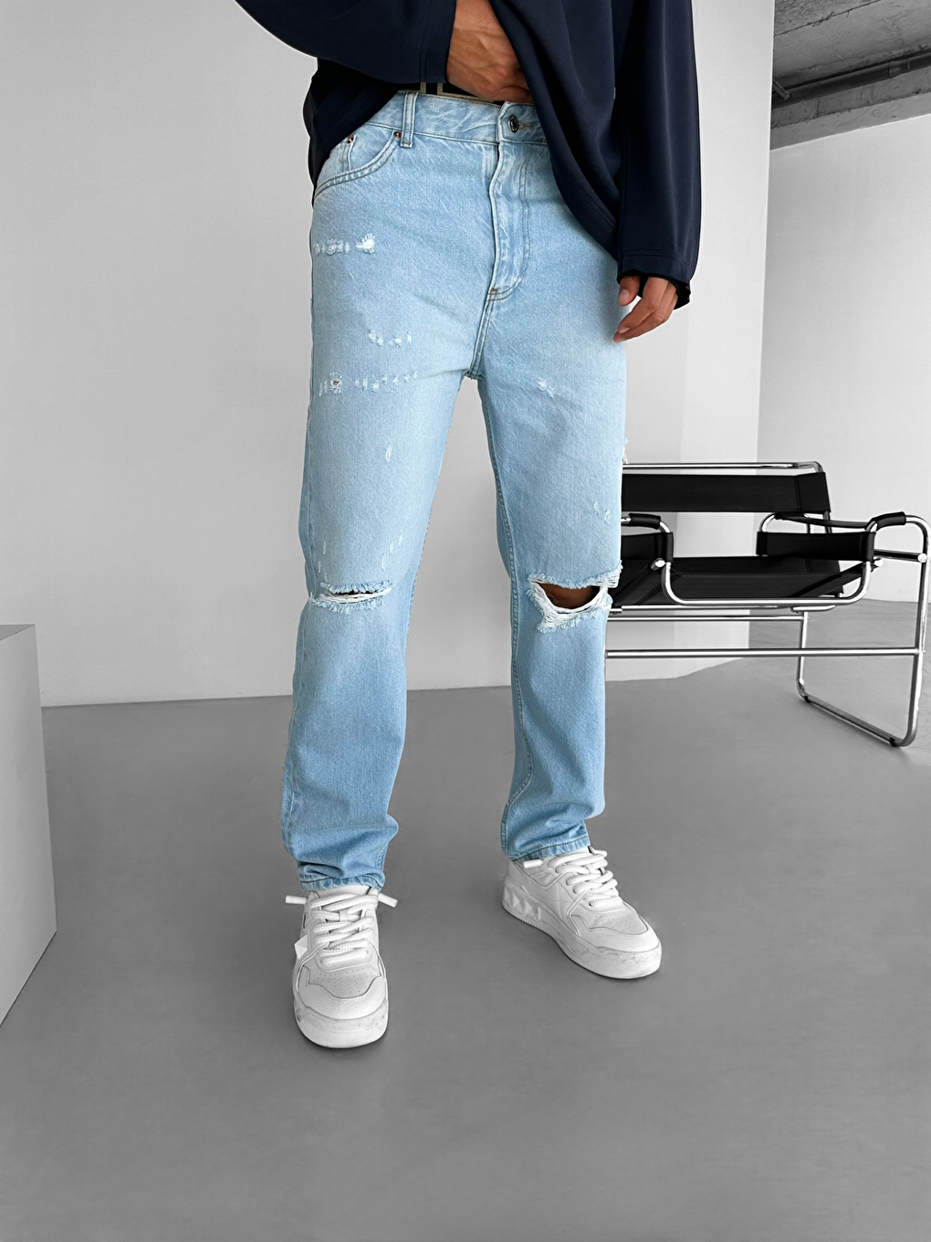 ablukaonline Erkek Boyfriend Distressed Pantolon Jean Açık Mavi - 1