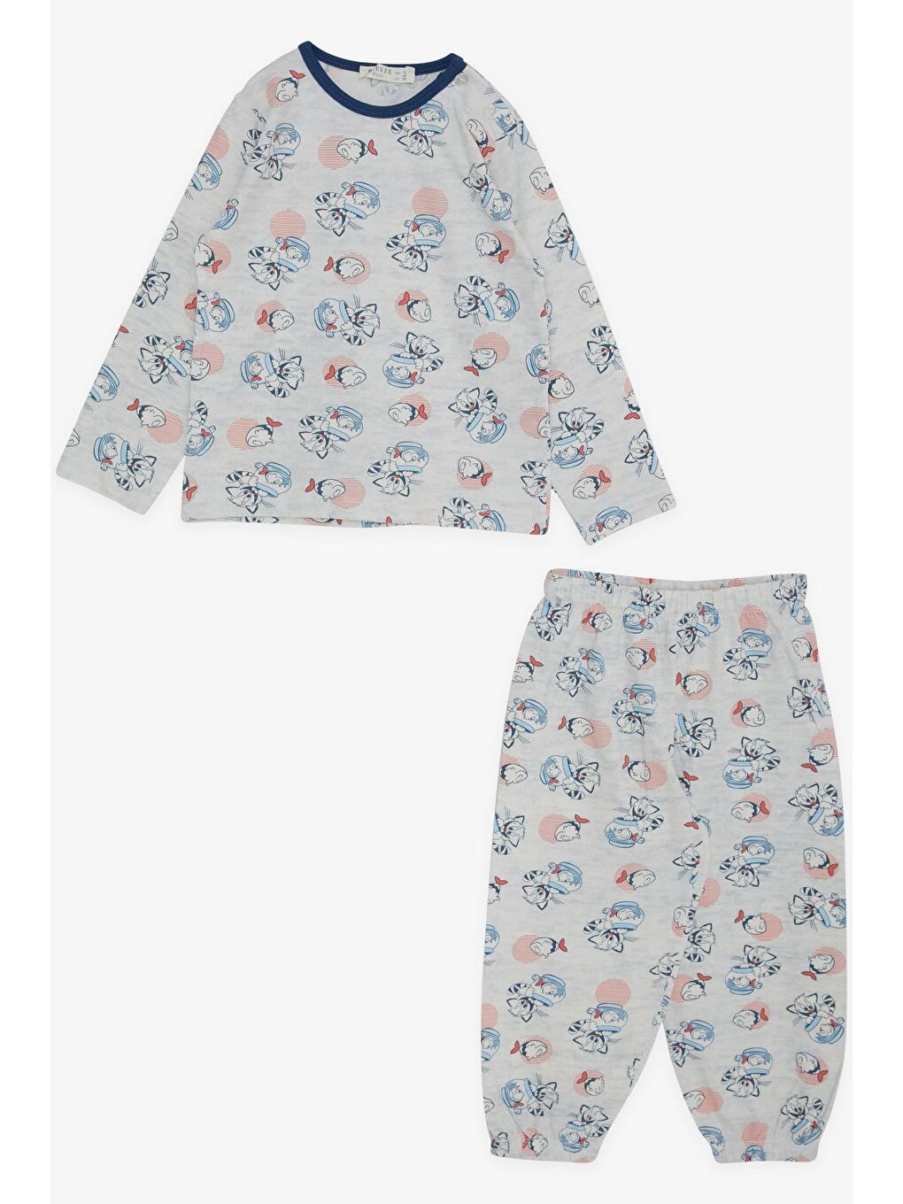 Erkek Bebek Pijama Takımı Dostluk Temalı Buz Mavisi (9 Ay)