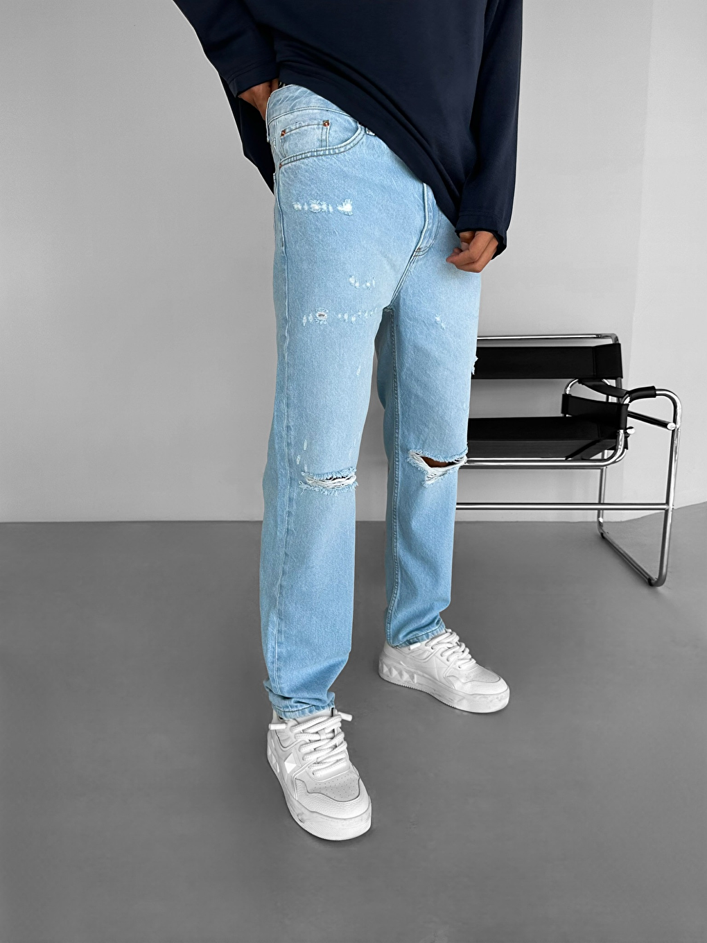 ablukaonline Erkek Boyfriend Distressed Pantolon Jean Açık Mavi - 2