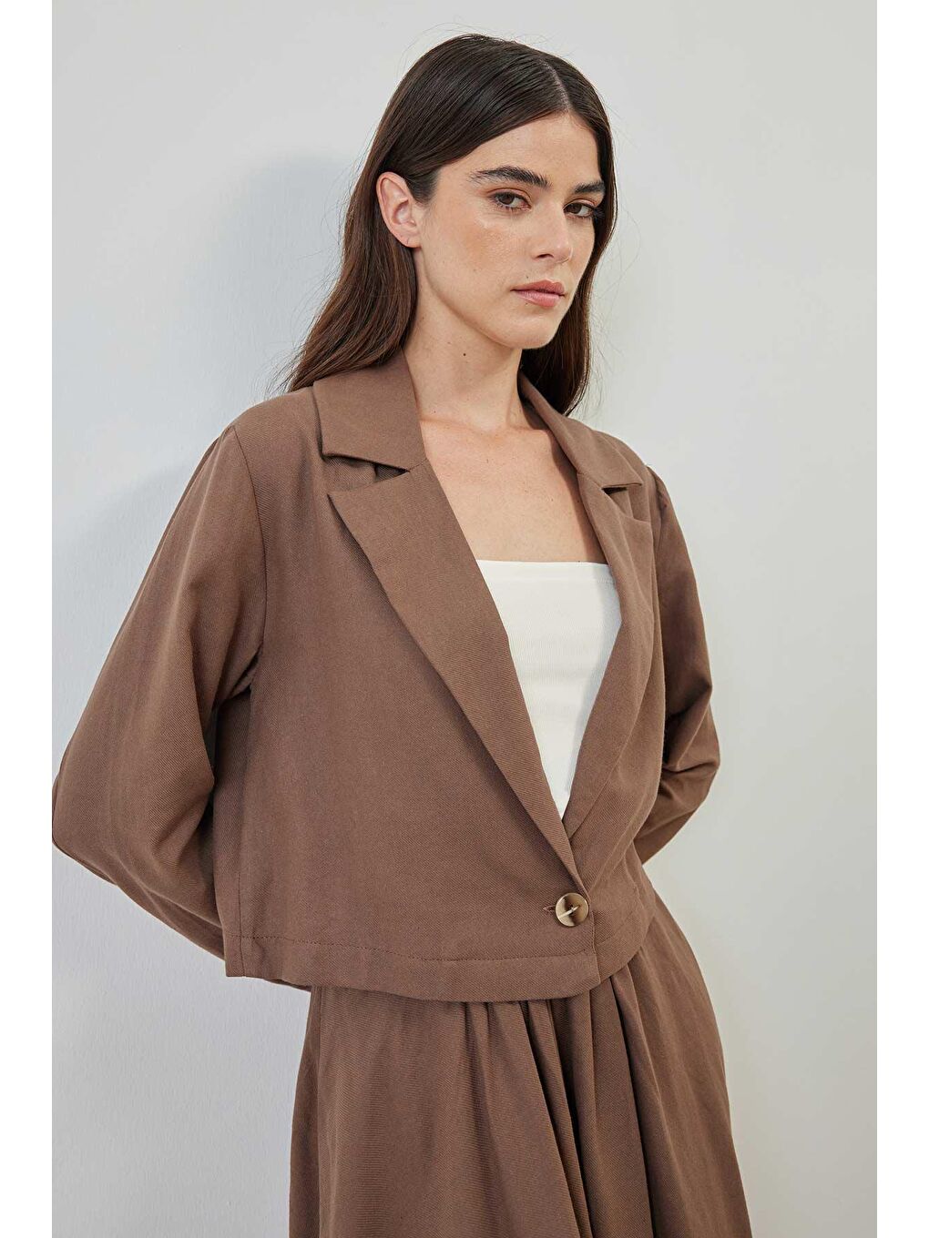 Kahverengi Keten Ceket Kahve Etek Takım-2