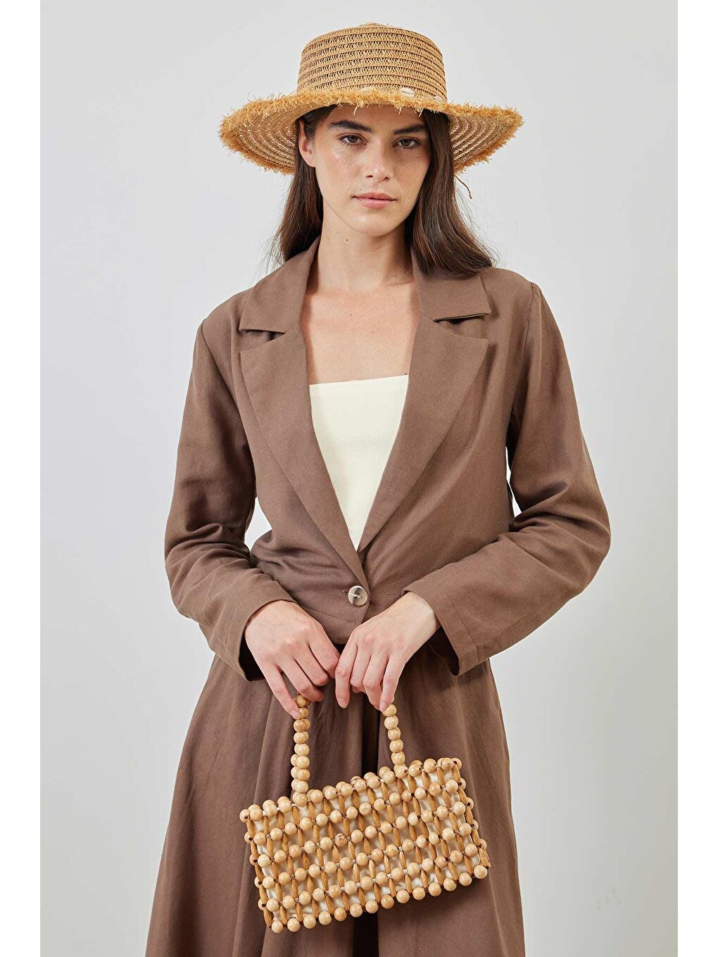 Kahverengi Keten Ceket Kahve Etek Takım-4