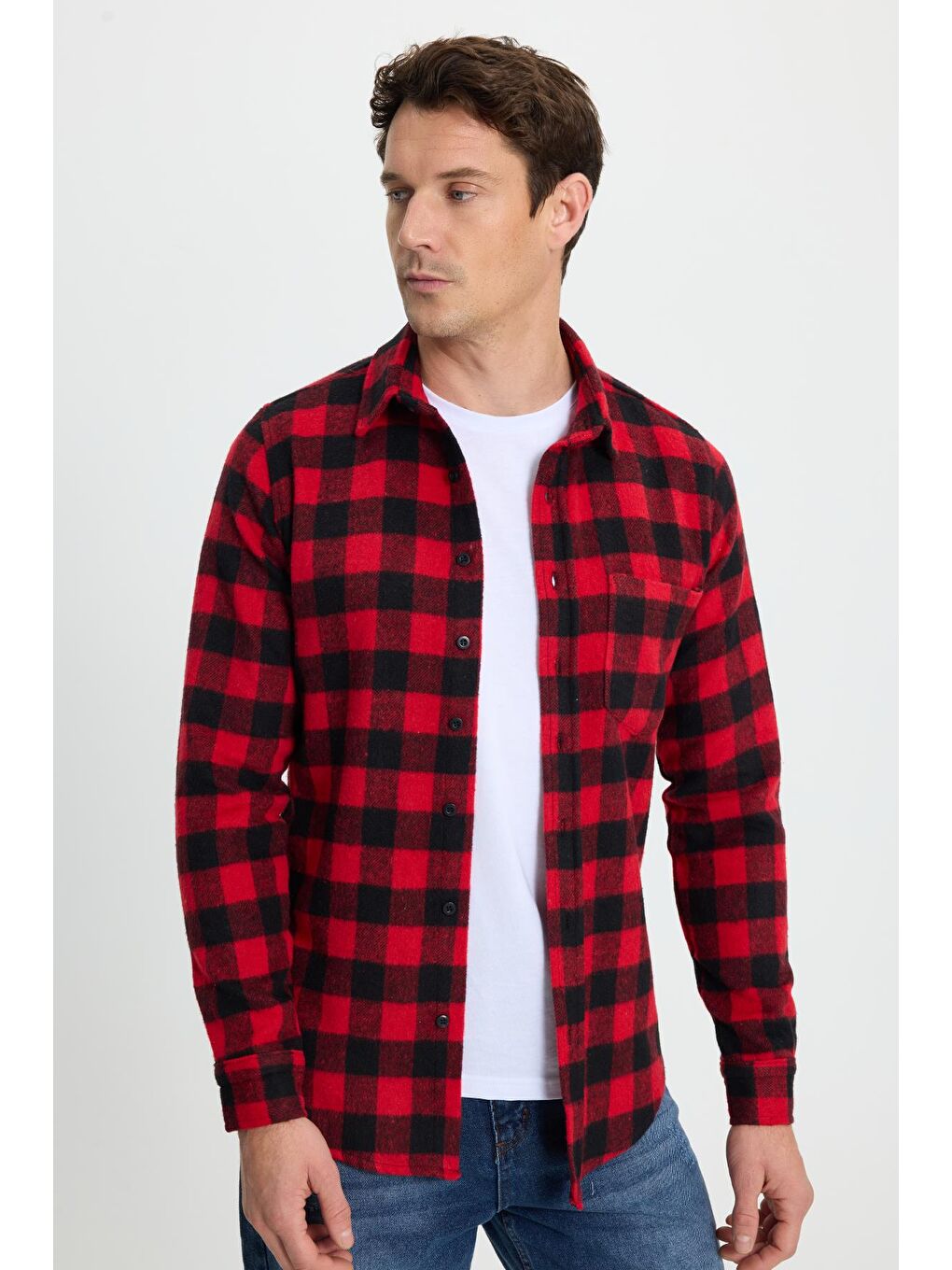 Karışık Erkek Slim Fit Dar Kesim Uzun Kollu Cepli Kareli Dama Desenli Kışlık Oduncu Gömlek-1