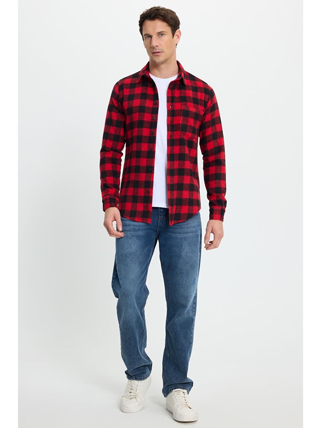 Karışık Erkek Slim Fit Dar Kesim Uzun Kollu Cepli Kareli Dama Desenli Kışlık Oduncu Gömlek-3