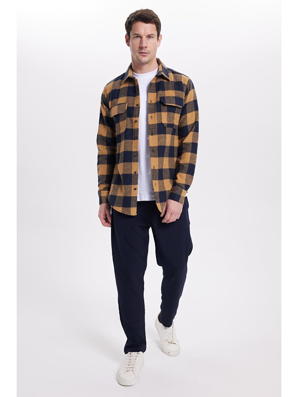 Karışık Erkek Slim Fit Dar Kesim Uzun Kollu Kapaklı Çift Cepli Kareli Kışlık Oduncu Gömlek-4