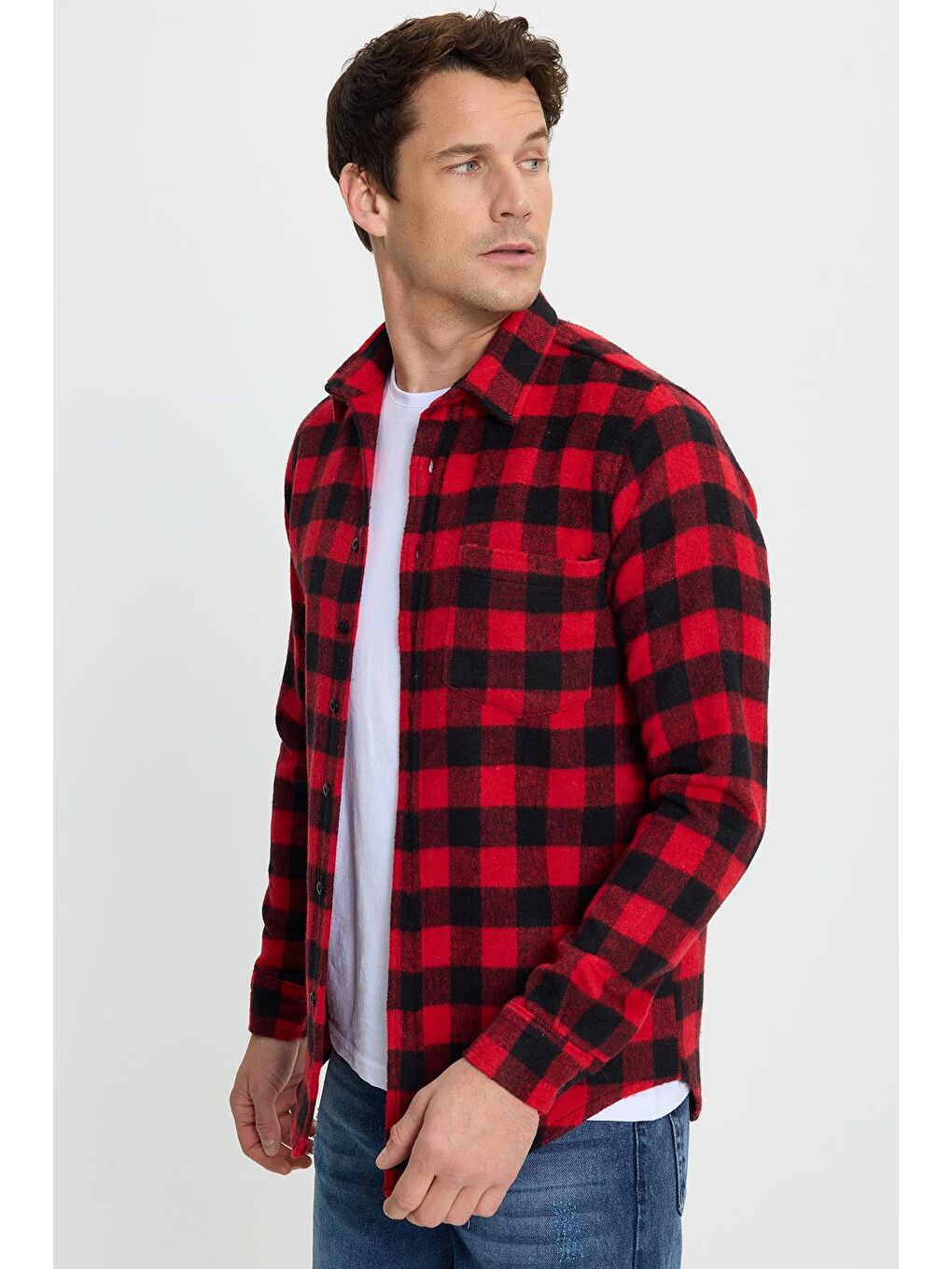 Karışık Erkek Slim Fit Dar Kesim Uzun Kollu Cepli Kareli Dama Desenli Kışlık Oduncu Gömlek-4