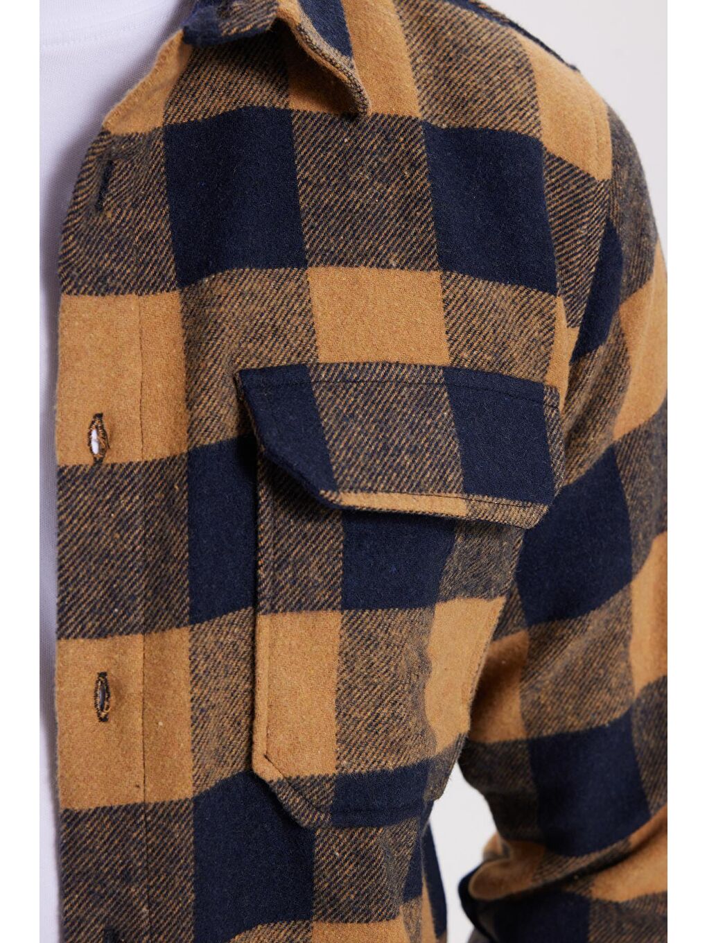 Karışık Erkek Slim Fit Dar Kesim Uzun Kollu Kapaklı Çift Cepli Kareli Kışlık Oduncu Gömlek-6