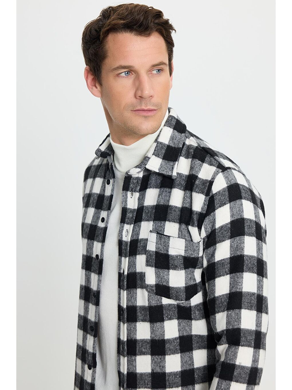 Karışık Erkek Slim Fit Dar Kesim Uzun Kollu Cepli Kareli Dama Desenli Kışlık Oduncu Gömlek-5
