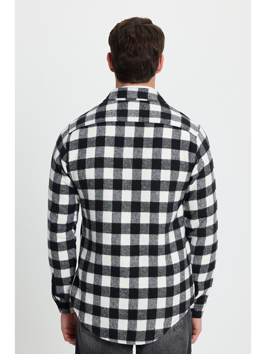 Karışık Erkek Slim Fit Dar Kesim Uzun Kollu Cepli Kareli Dama Desenli Kışlık Oduncu Gömlek-7