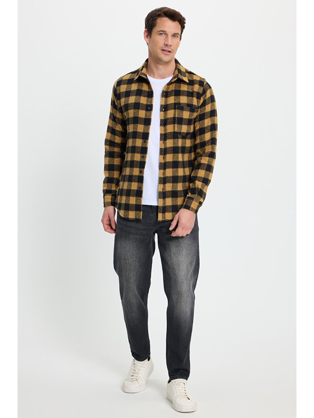 Karışık Erkek Slim Fit Dar Kesim Uzun Kollu Cepli Kareli Dama Desenli Kışlık Oduncu Gömlek-3