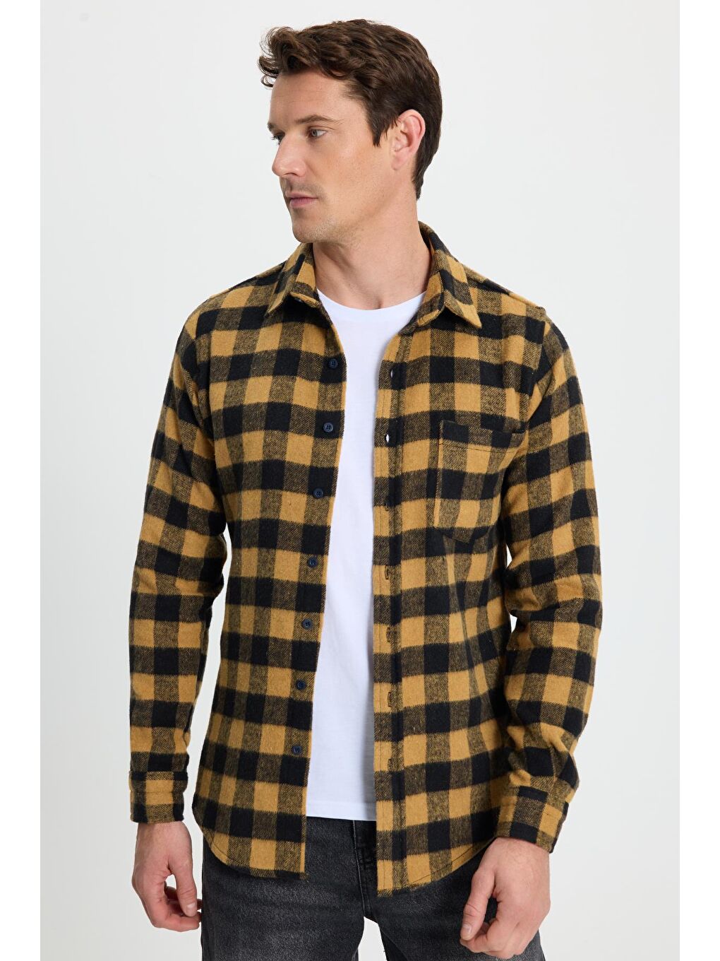 Karışık Erkek Slim Fit Dar Kesim Uzun Kollu Cepli Kareli Dama Desenli Kışlık Oduncu Gömlek-4