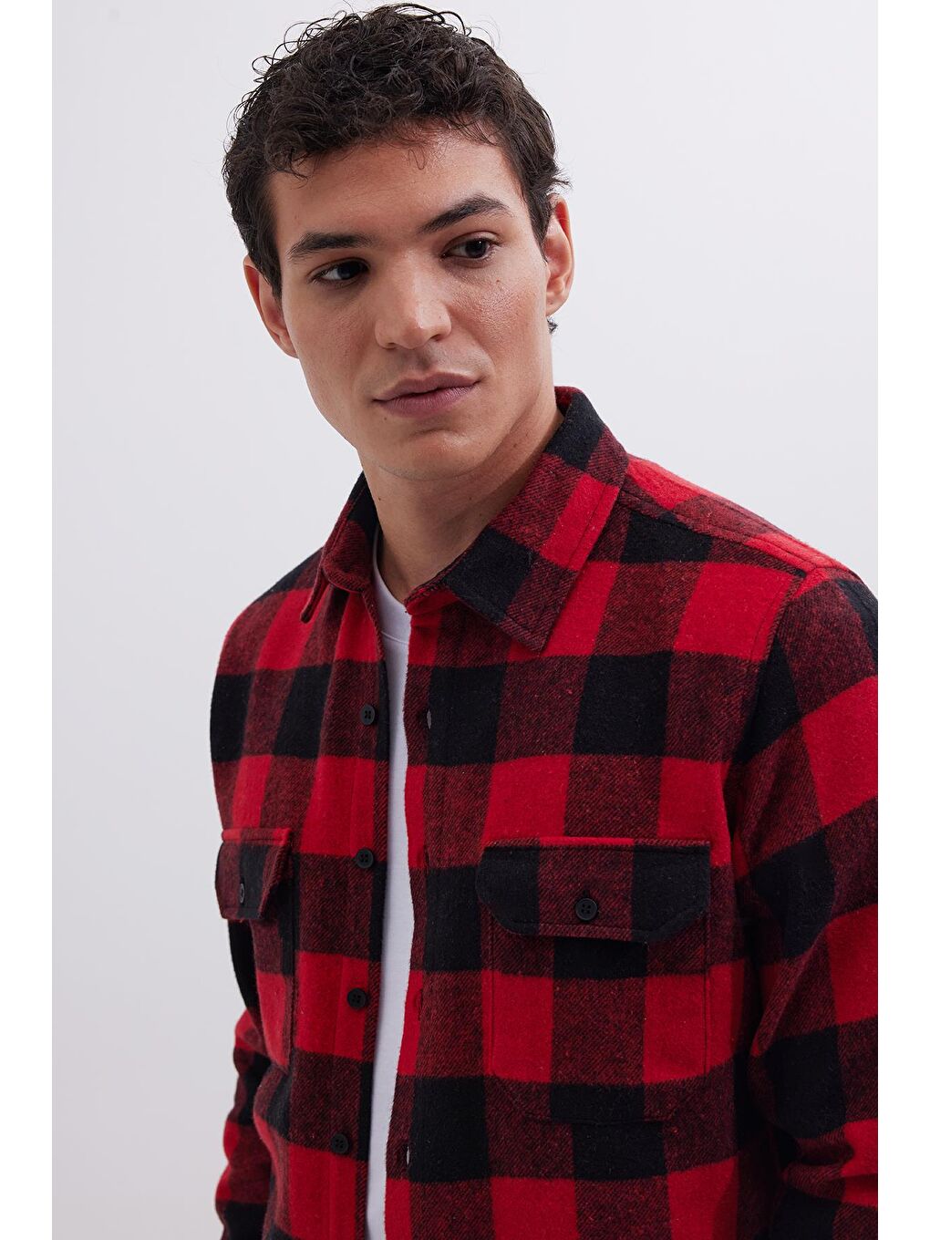 Karışık Erkek Slim Fit Dar Kesim Uzun Kollu Kapaklı Çift Cepli Kareli Kışlık Oduncu Gömlek-1