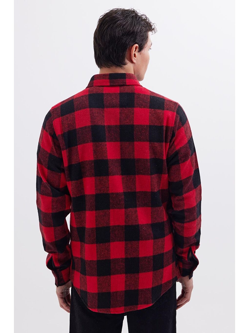 Karışık Erkek Slim Fit Dar Kesim Uzun Kollu Kapaklı Çift Cepli Kareli Kışlık Oduncu Gömlek-6