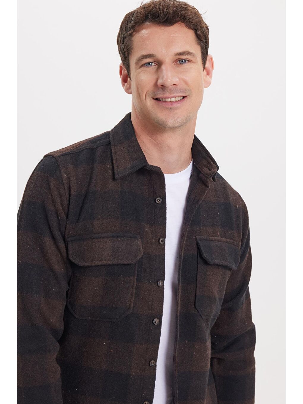 Karışık Erkek Slim Fit Dar Kesim Uzun Kollu Kapaklı Çift Cepli Kareli Kışlık Oduncu Gömlek