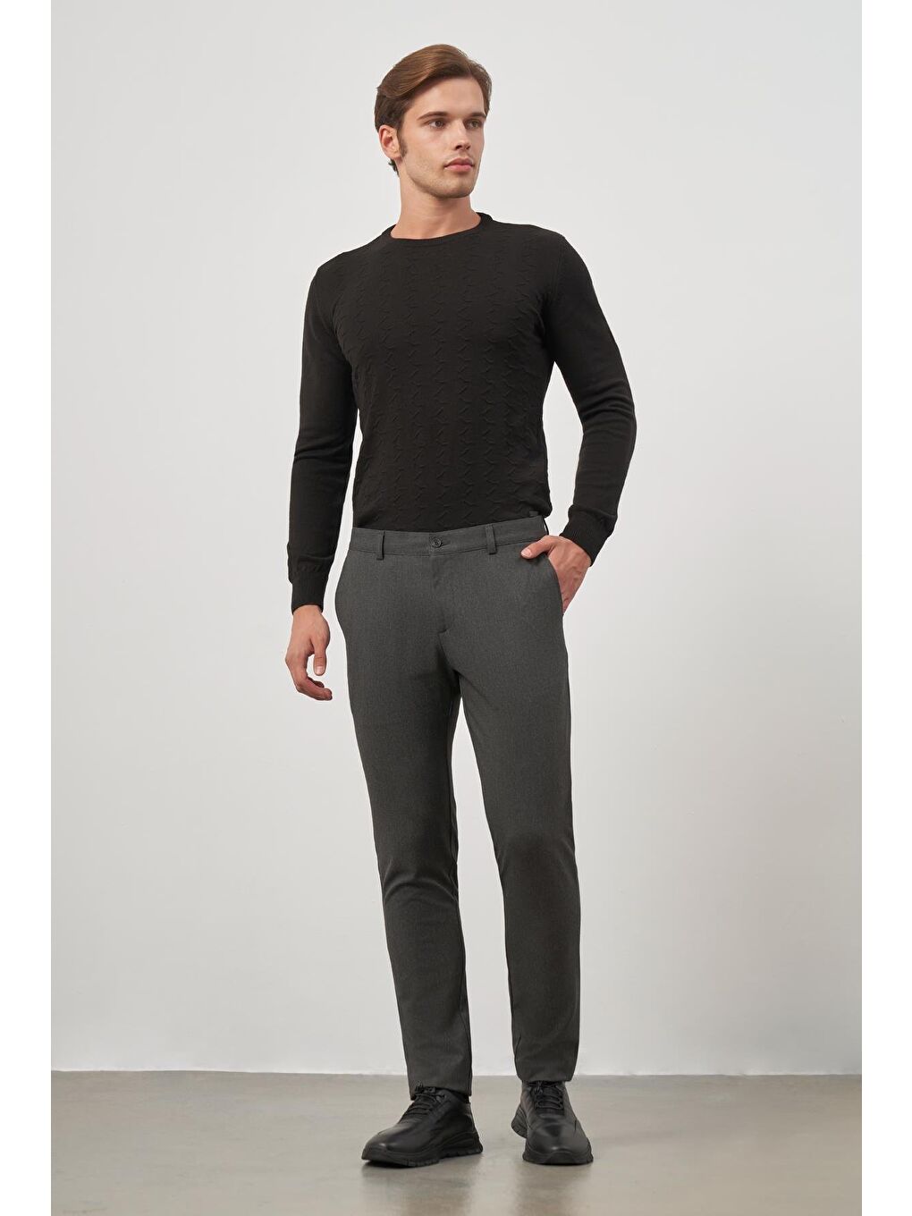 Koyu Antrasit Esnek Yandan Cepli Casual Slim Fit Chino Pantolon 1003245105-1