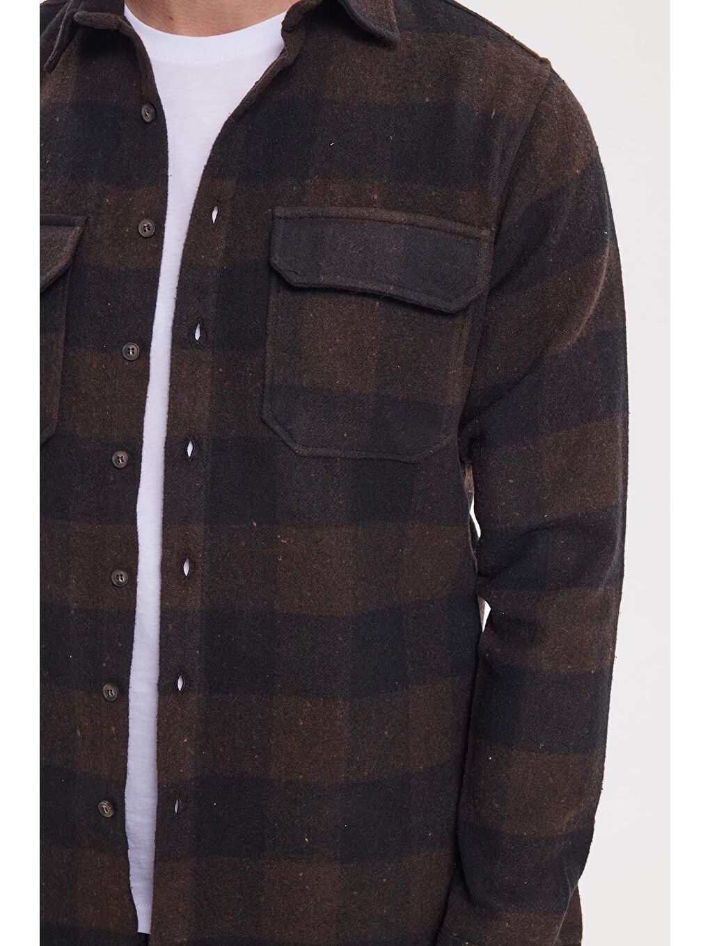 Karışık Erkek Slim Fit Dar Kesim Uzun Kollu Kapaklı Çift Cepli Kareli Kışlık Oduncu Gömlek-2