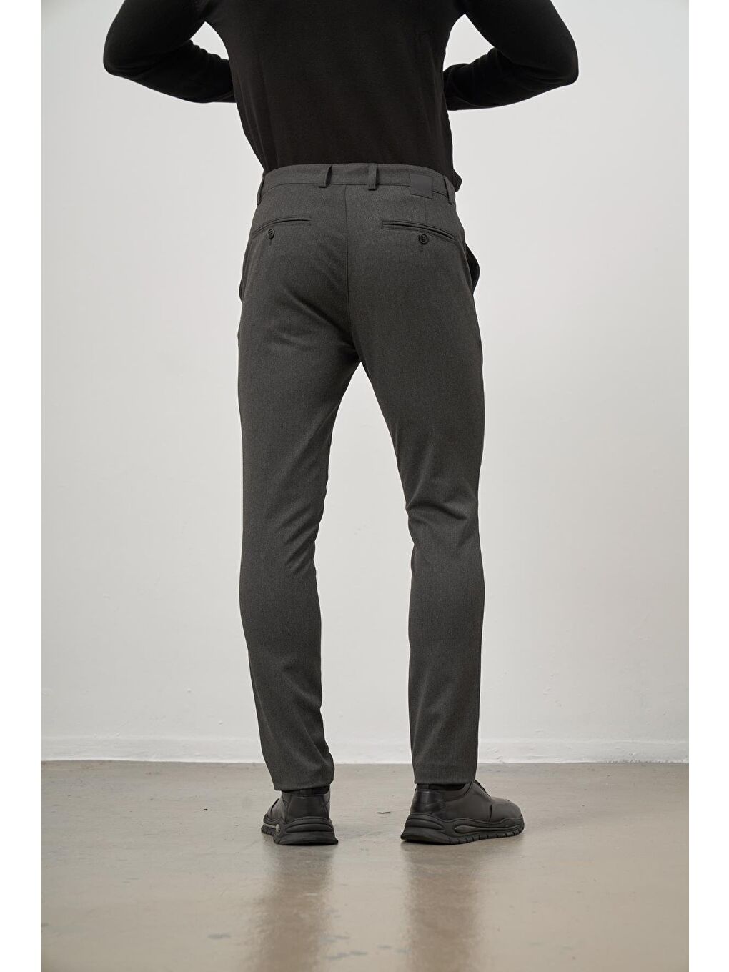 Koyu Antrasit Esnek Yandan Cepli Casual Slim Fit Chino Pantolon 1003245105-5