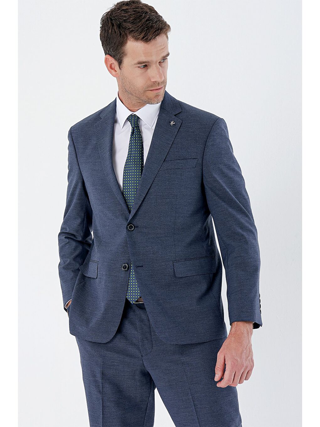 Koyu Lacivert Desenli Mono Yaka 4 Drop Comfort Fit Rahat Kesim Klasik Takım Elbise 1001235162