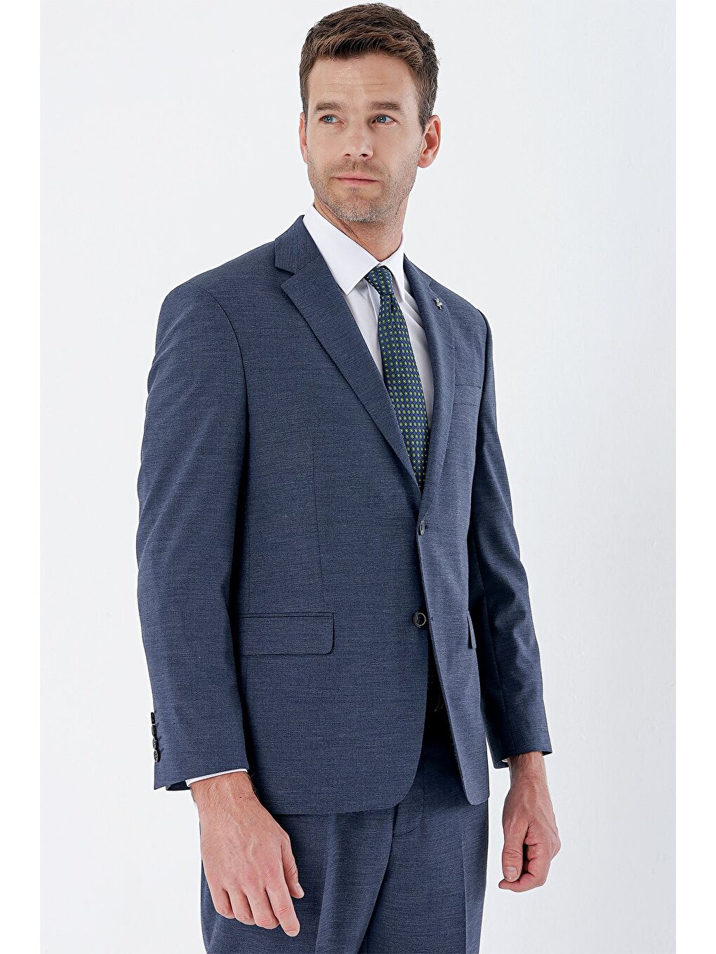 Koyu Lacivert Desenli Mono Yaka 4 Drop Comfort Fit Rahat Kesim Klasik Takım Elbise 1001235162-2