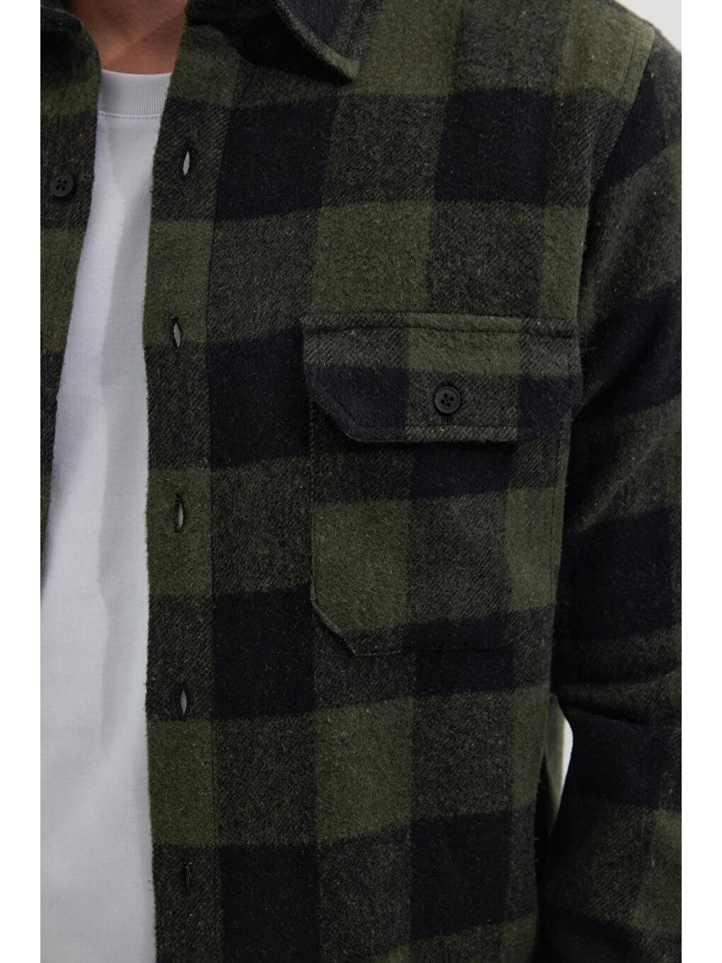 Karışık Erkek Slim Fit Dar Kesim Uzun Kollu Kapaklı Çift Cepli Kareli Kışlık Oduncu Gömlek-2