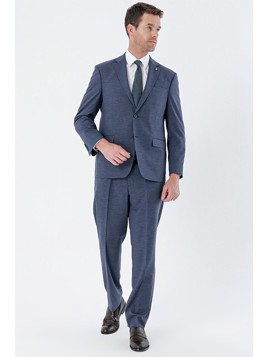 Koyu Lacivert Desenli Mono Yaka 4 Drop Comfort Fit Rahat Kesim Klasik Takım Elbise 1001235162-3