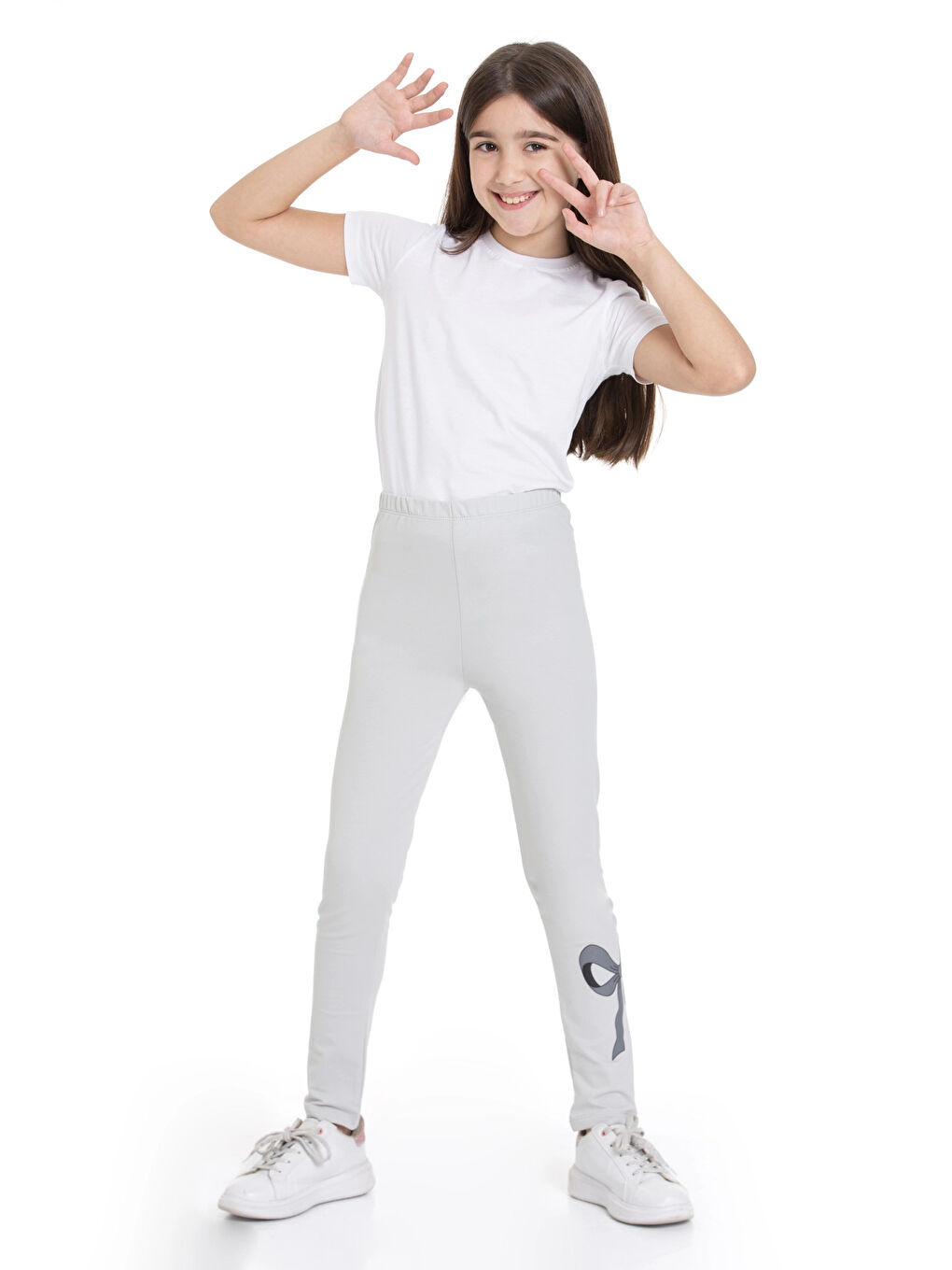 Gri Kurdela Baskılı Kız Çocuk Tayt 74654-3