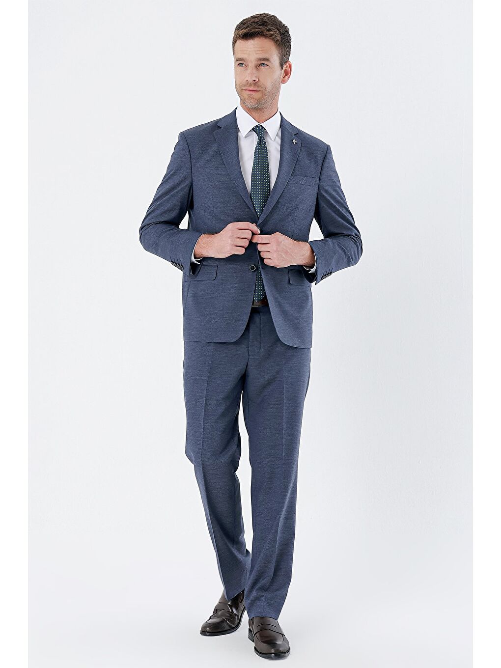 Koyu Lacivert Desenli Mono Yaka 4 Drop Comfort Fit Rahat Kesim Klasik Takım Elbise 1001235162-4