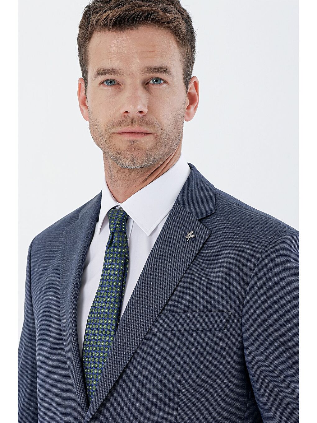 Koyu Lacivert Desenli Mono Yaka 4 Drop Comfort Fit Rahat Kesim Klasik Takım Elbise 1001235162-5