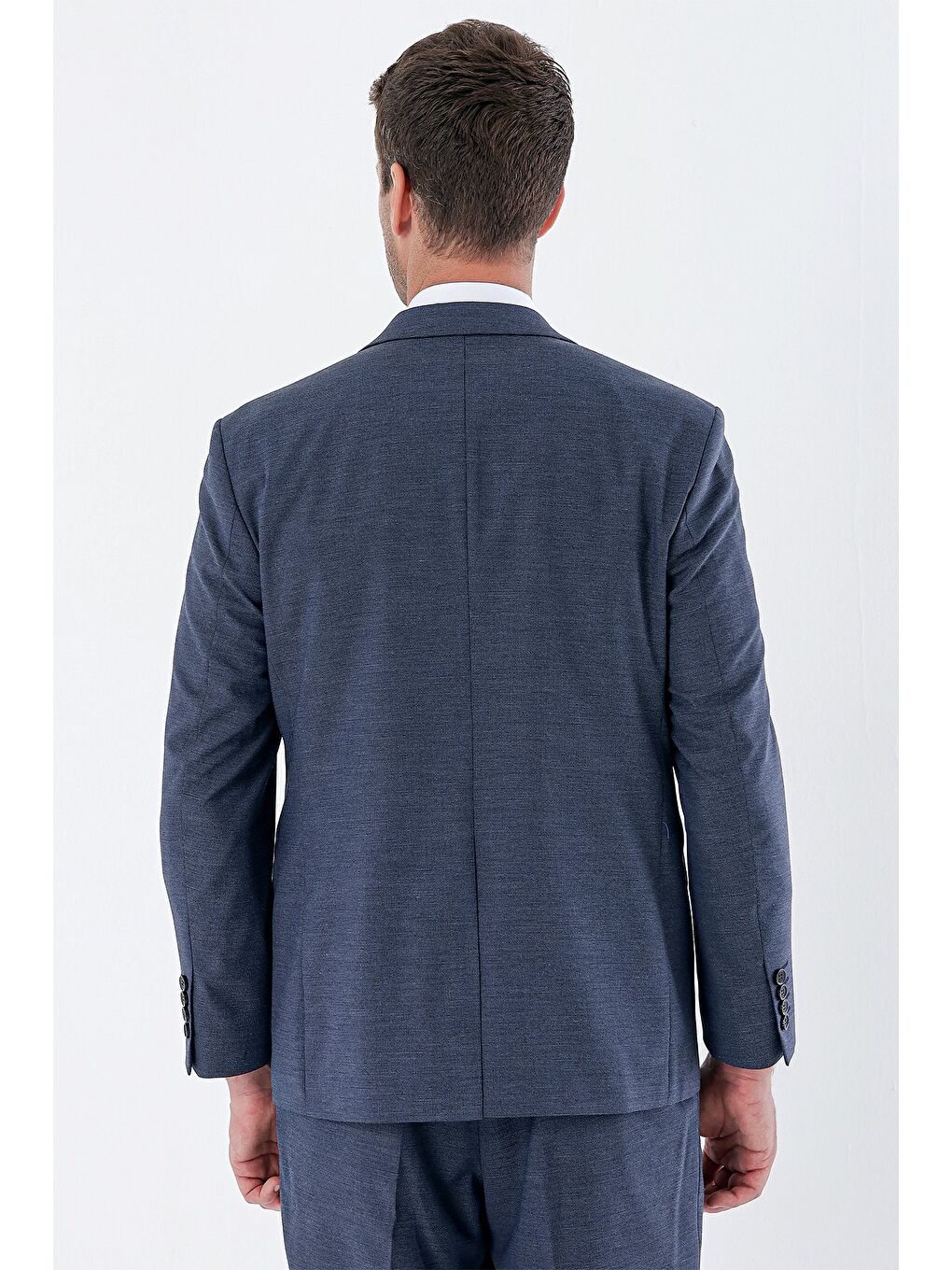 Koyu Lacivert Desenli Mono Yaka 4 Drop Comfort Fit Rahat Kesim Klasik Takım Elbise 1001235162-6