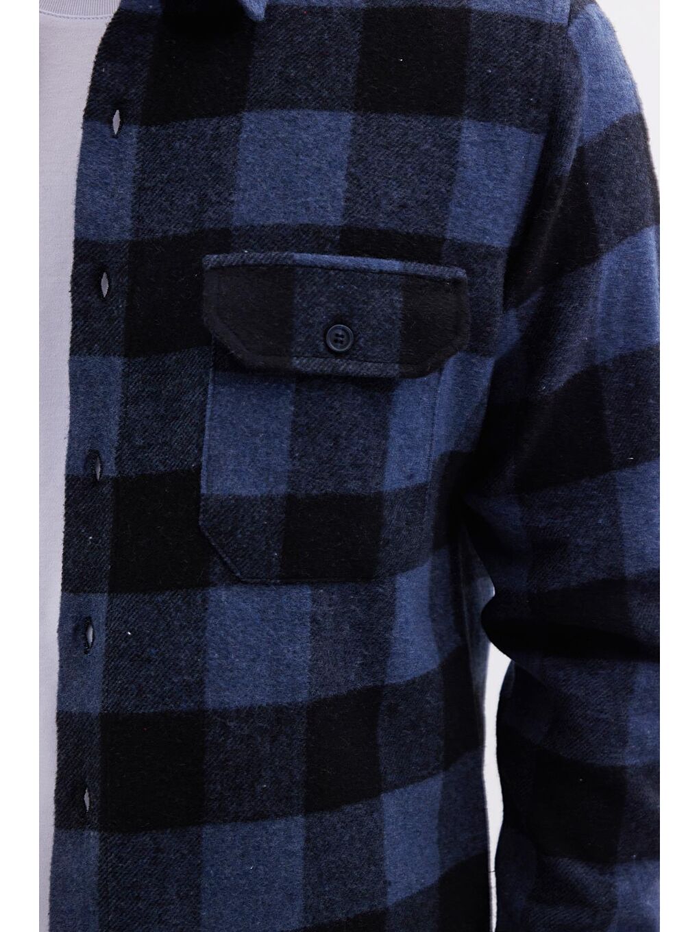 Karışık Erkek Slim Fit Dar Kesim Uzun Kollu Kapaklı Çift Cepli Kareli Kışlık Oduncu Gömlek-2