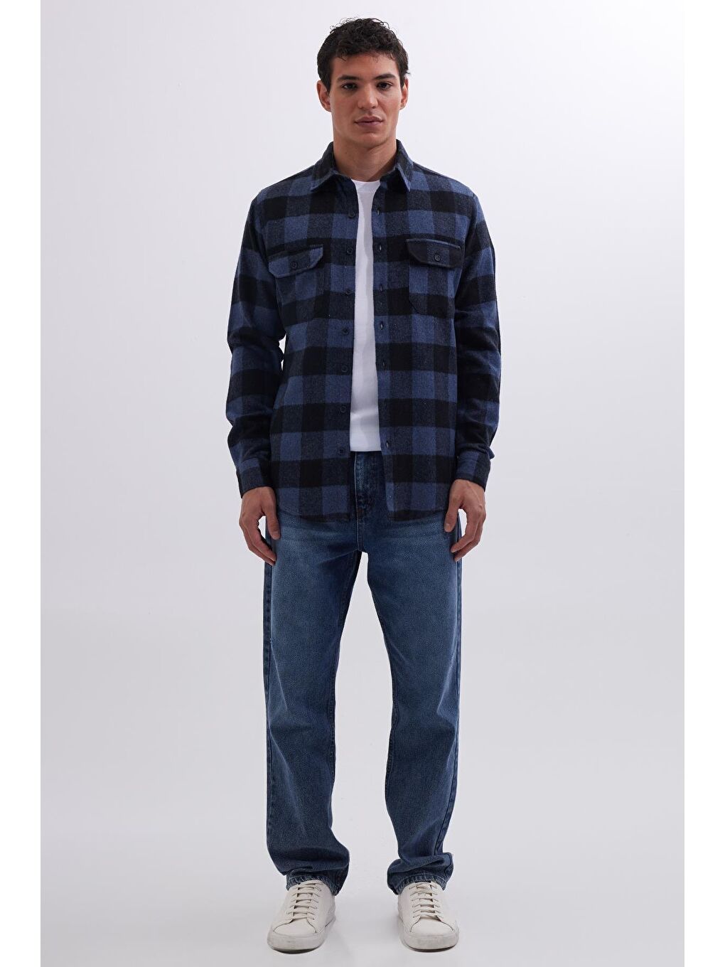 Karışık Erkek Slim Fit Dar Kesim Uzun Kollu Kapaklı Çift Cepli Kareli Kışlık Oduncu Gömlek-4