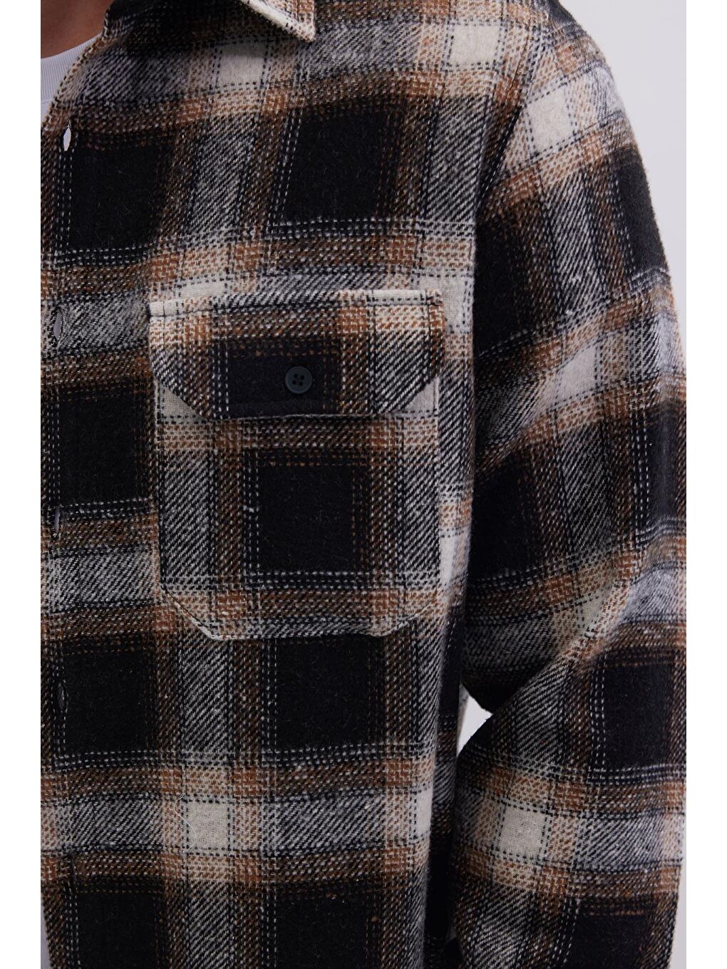 Karışık Erkek Slim Fit Dar Kesim Çift Cepli Kapaklı Spor Yaka Kareli Oduncu Gömlek-2