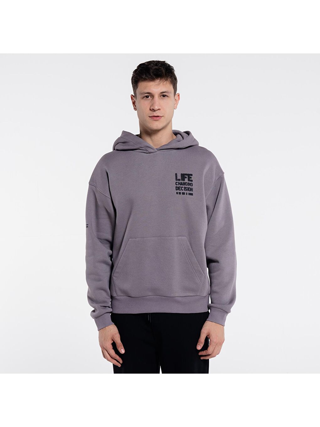 Friday Offset Gri Sydney Erkek Gri Ekstra Oversize Kapüşonlu Sweatshirt Hoodie - Şardonlu 3 İplik