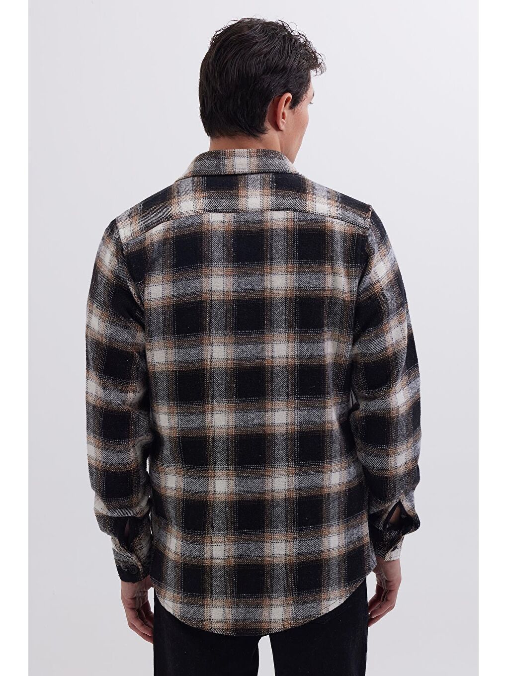 Karışık Erkek Slim Fit Dar Kesim Çift Cepli Kapaklı Spor Yaka Kareli Oduncu Gömlek-6