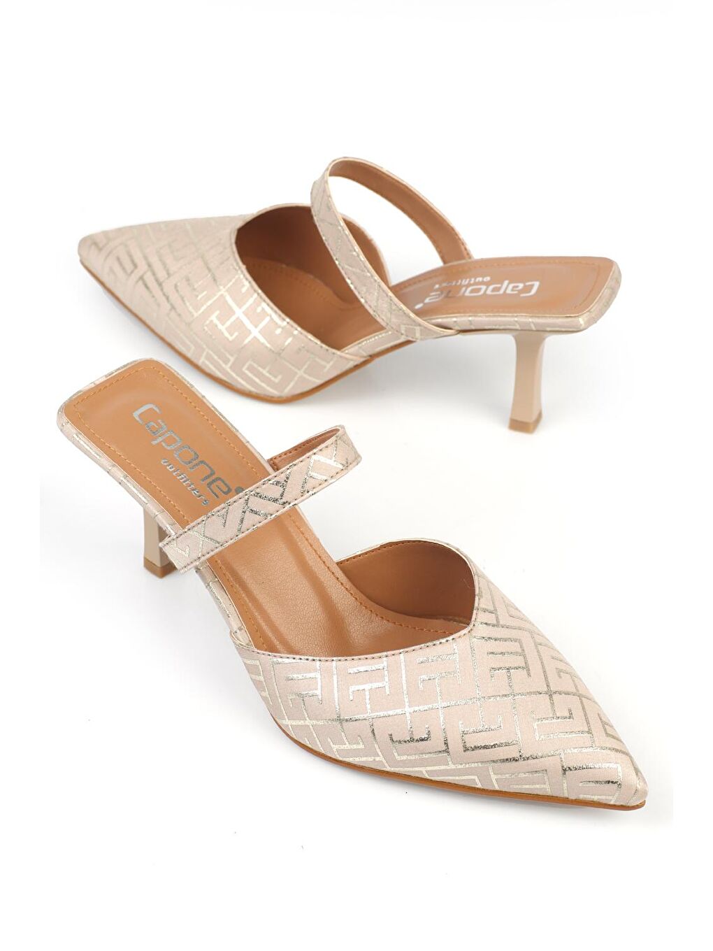 Bej Kadın Topuklu Terlik